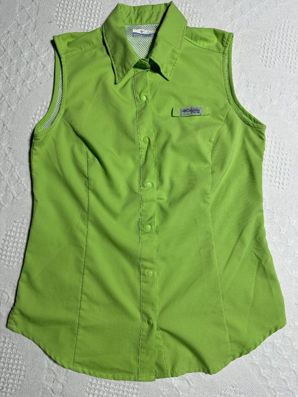 Columbia PFG Women XS Green Sleeveless Fishing Hiking Button Shirt